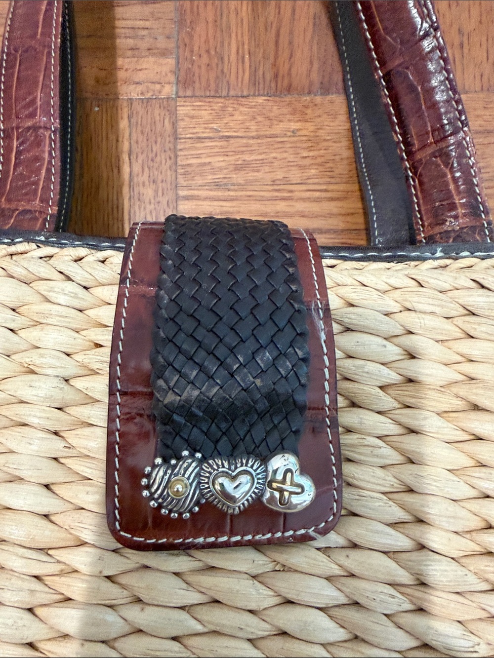 Brighton Natural Straw Tote with Brown Trim and Black Accent - Picture 2 of 6